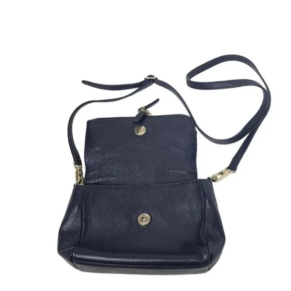 Talbots Blue Leather Flap Snap & Zipper Adjustable Strap Crossbody Purse - Picture 4 of 13